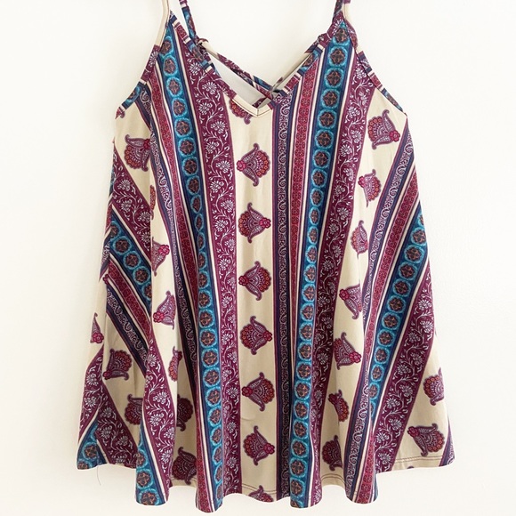 Striped Maroon Tank Top Tie at Back Medium - Picture 2 of 9